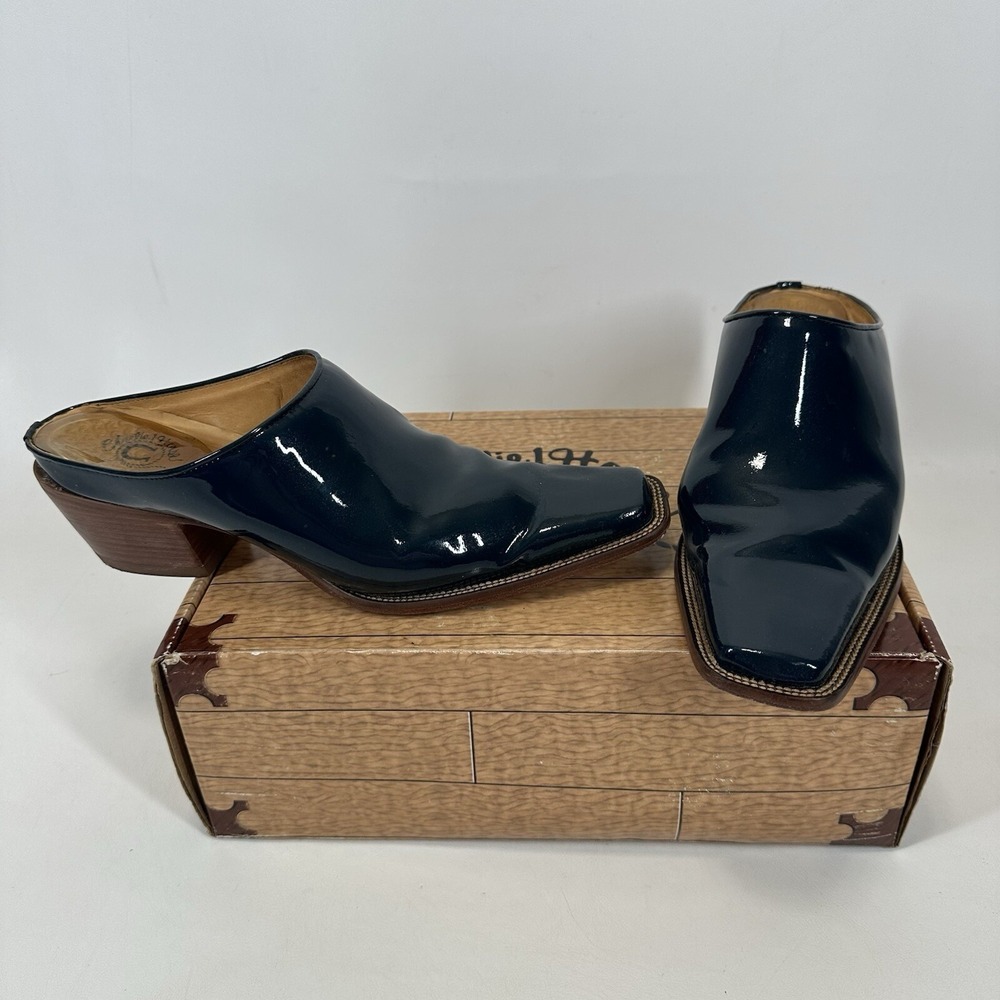 Lucchese Charlie 1 Horse Blue‎ Patent Leather Mules Slides Women's Sz 9.5B